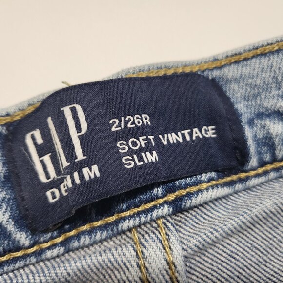 Gap Womens Jeans 2/26R ( 28 X 27 ) Soft Vintage Slim Stretch Pockets Blue - Picture 3 of 15